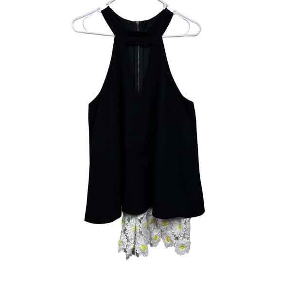 Judith March medium black daisy romper lace embroidered floral halter cutout - Picture 2 of 13